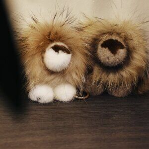 MARIUS Little Lion Natural Mink and Raccoon Fur Keychain Pearl White